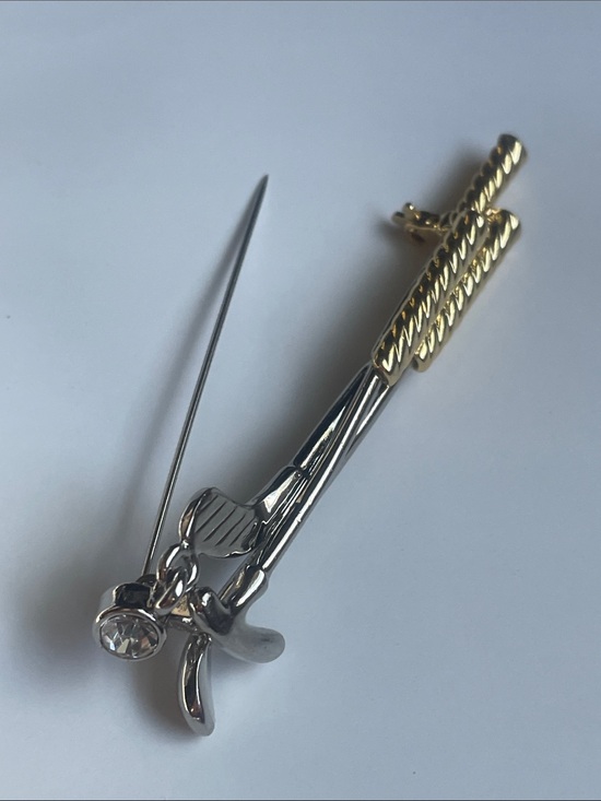 Jewelry - Two-Tone Golf Club Brooch with Crystal Accent